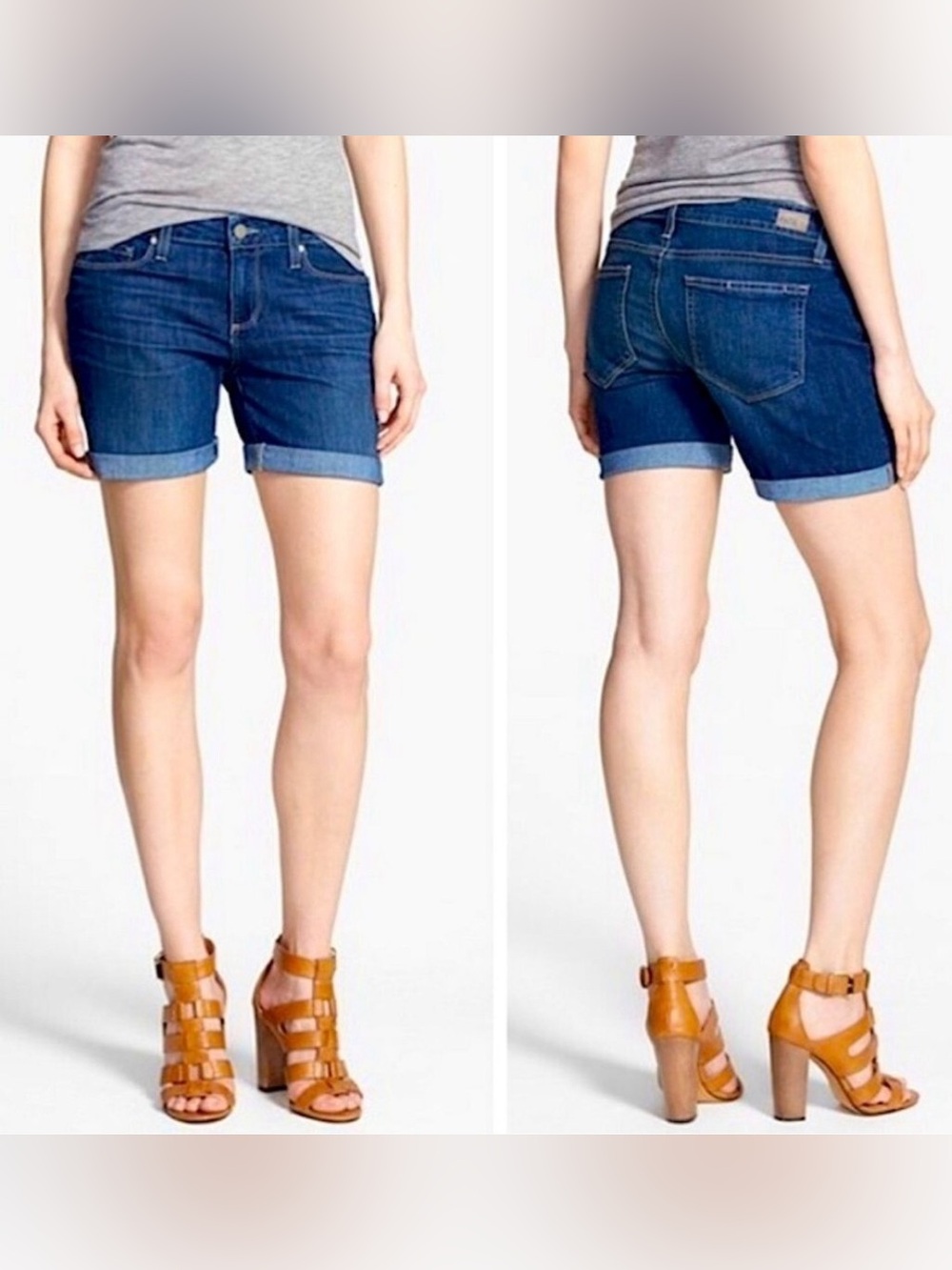 Paige Grant shorts dark blue denim cut off cuffed shorts 31 normcore summer chic